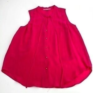 UEC Daniel Rainn Hot pink silk sleeveless blouse with gold studded buttons small